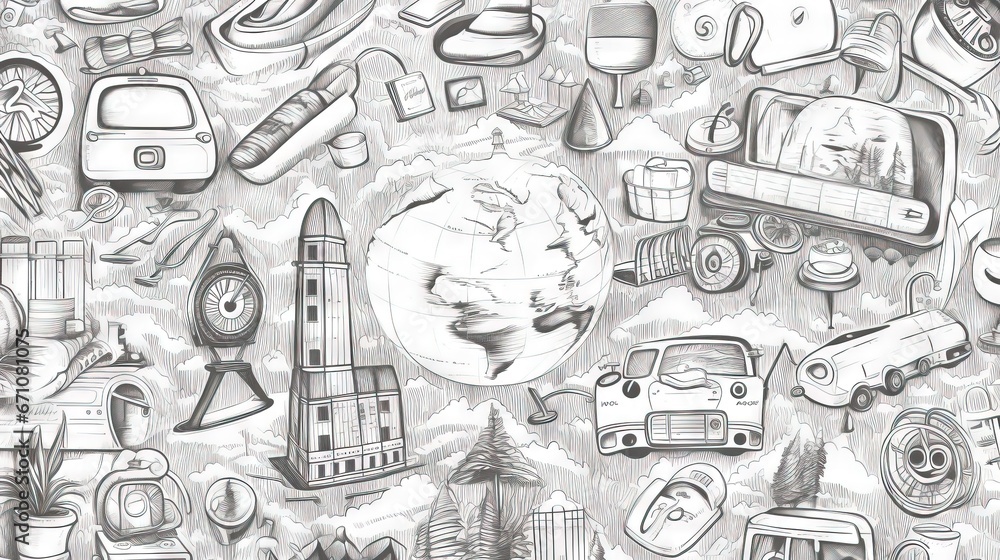 a drawing of a bunch of different things on a wall. generative ai a drawing of a bunch of different things on a wall. generative ai