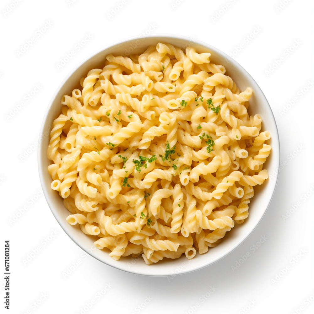 Uncooked pasta in bowl on isolated white background - ai generative Uncooked pasta in bowl on isolated white background - ai generative
