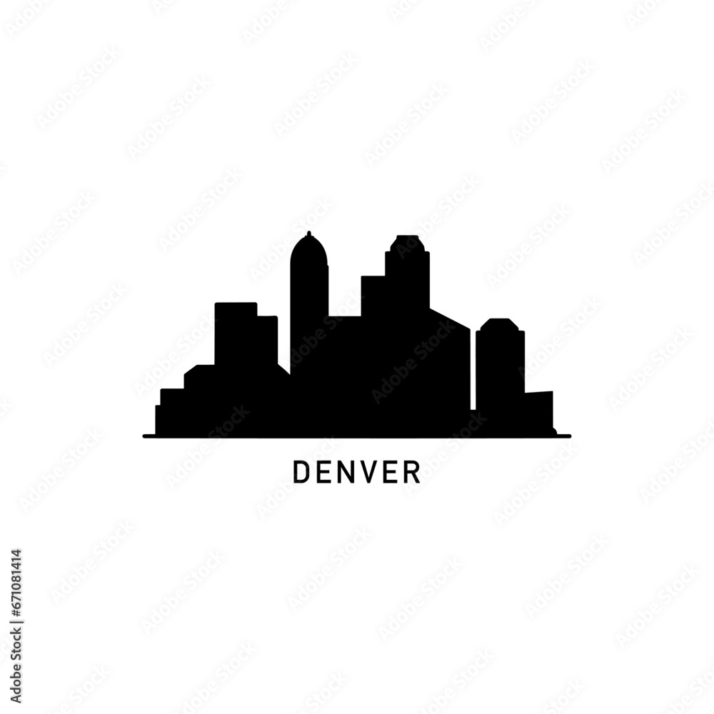 Denver US Colorado cityscape skyline city panorama vector flat modern logo icon. USA, state of America emblem idea with landmarks and building silhouettes. Isolated black shape graphic