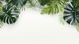  a white background with tropical leaves and a place for text.  generative ai