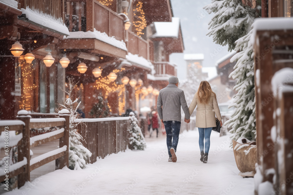 Young Couple Enjoying the Winter Wonderland on a Snowy Christmas Day Young Couple Enjoying the Winter Wonderland on a Snowy Christmas Day