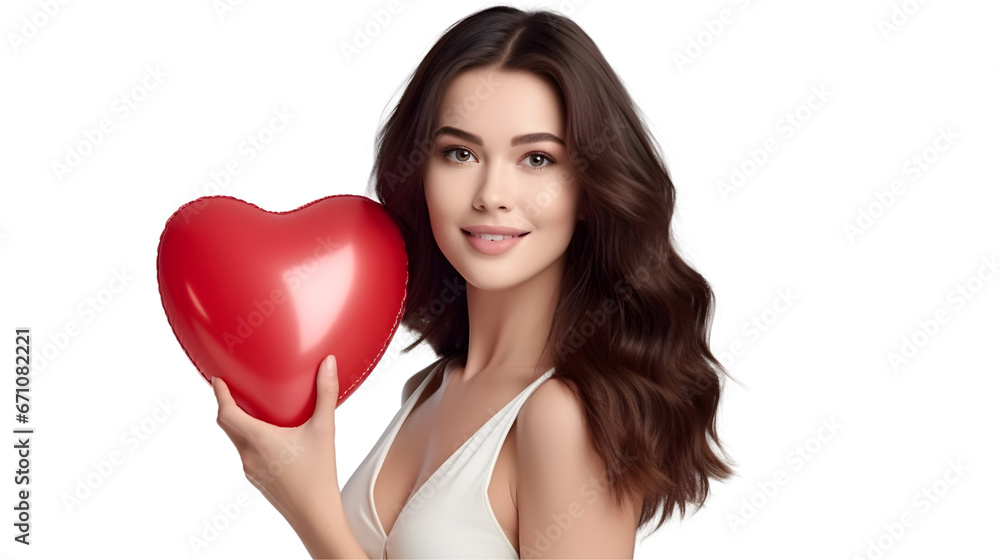 Young girl with a heart-shaped air balloon, St. Valentine concept Young girl with a heart-shaped air balloon, St. Valentine concept