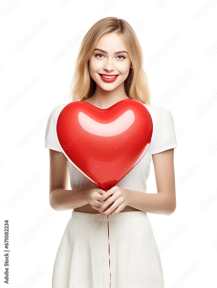 Young girl with a heart-shaped air balloon, St. Valentine concept Young girl with a heart-shaped air balloon, St. Valentine concept