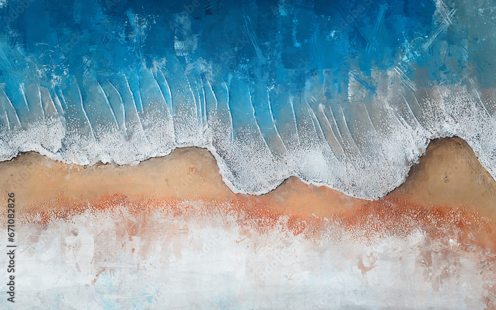 Abstract oil painting sea beach art illustration, modern minimalist painting - obrazy, fototapety, plakaty 