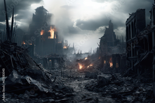 War-Torn Cityscape  Haunting Ruins of a Once-Thriving Metropolis