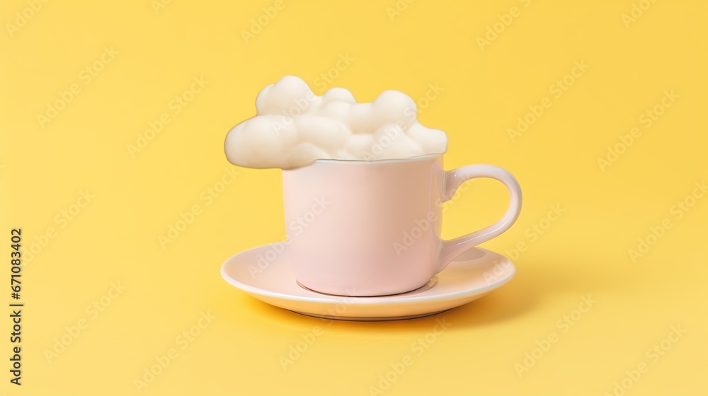 a pink cup filled with white foam sitting on top of a saucer. generative ai a pink cup filled with white foam sitting on top of a saucer. generative ai