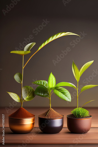 Small plants stand in a row on table generated  Ai