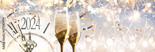 New Year's Eve 2024 Celebration Background with Champagne