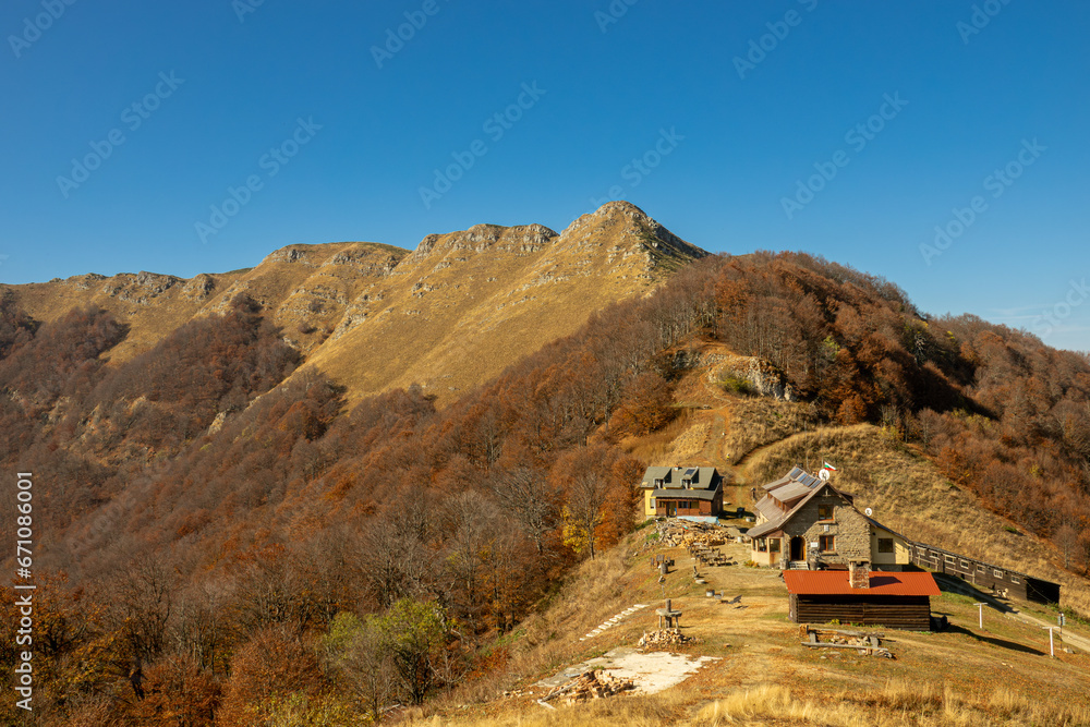 Popular mountain hut Mazalat. Stara Planina mountain, Central Balkan National Park, Bulgaria
