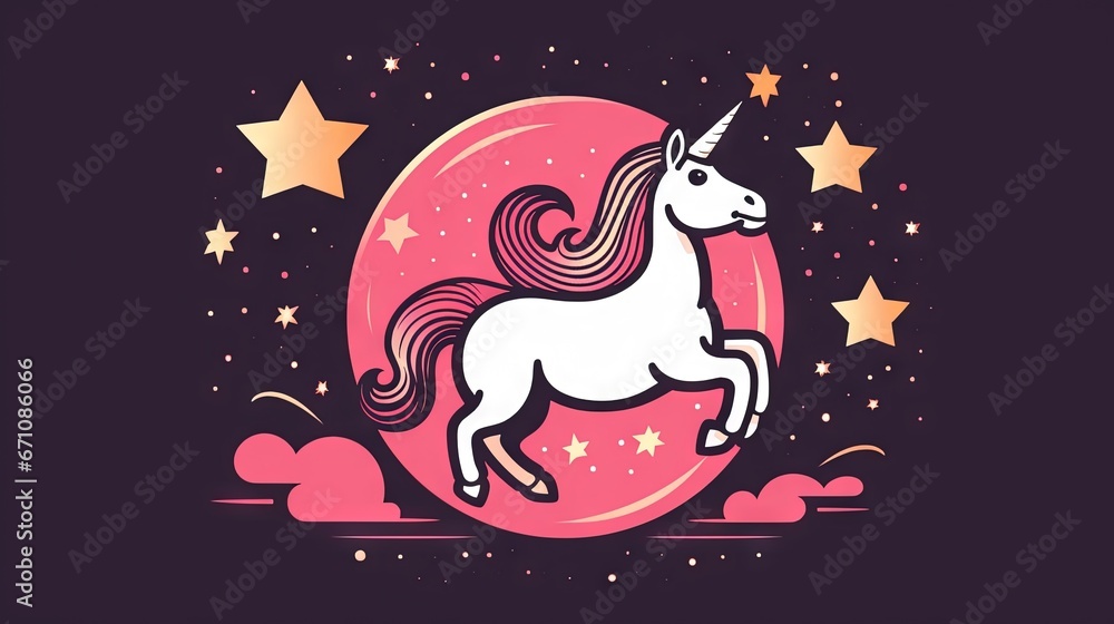 a white unicorn standing on top of a pink moon with stars. generative ai a white unicorn standing on top of a pink moon with stars. generative ai