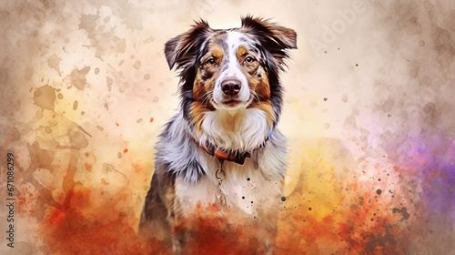  a painting of a dog with a red collar and a white face. generative ai