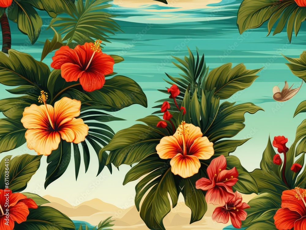 Summer Hawaii Sea seamless pattern template Summer Hawaii Sea seamless pattern template