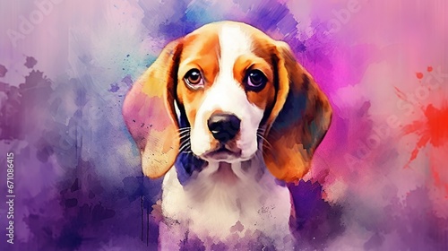  a painting of a beagle dog on a purple background.  generative ai