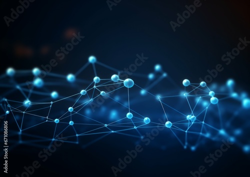 Abstract futuristic molecules connection technology background with polygonal shapes on dark blue background. Digital technology concept.