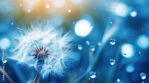  a close up of a dandelion with water droplets. generative ai