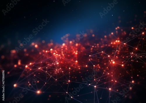 Abstract futuristic molecules connection technology background with polygonal shapes on dark blue background. Digital technology concept.