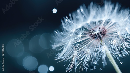  a close up of a dandelion with water droplets. generative ai