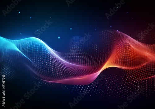 Wallpaper Mural Abstract waving particle connection technology background. Abstract wave moving dots flow particles with hi-tech and big data design for brochures, flyers, magazine, business card, banner, etc Torontodigital.ca