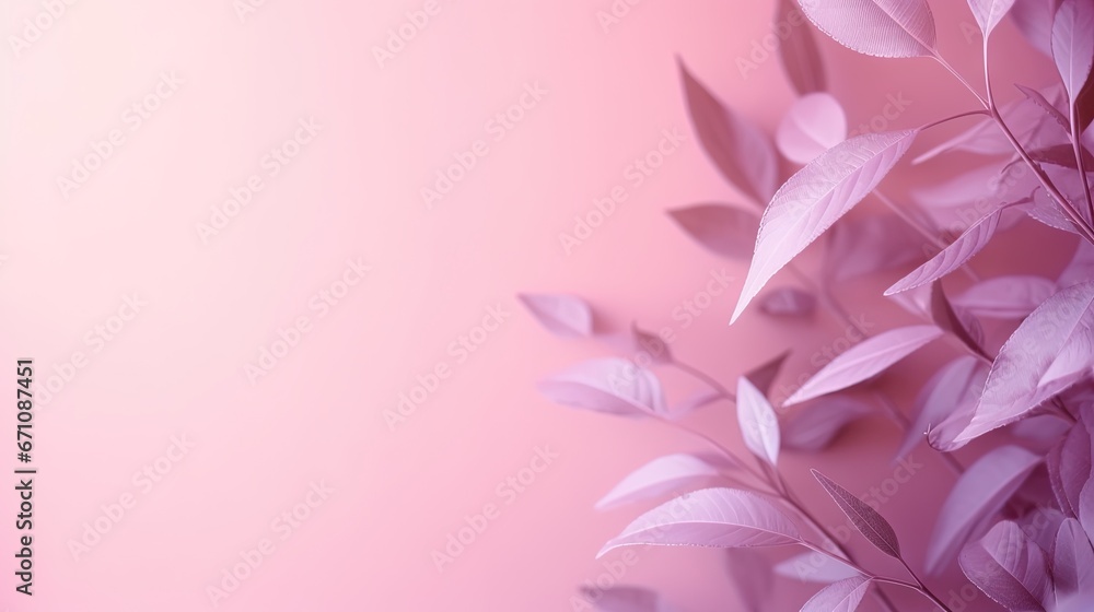  a close up of a pink background with leaves on it.  generative ai