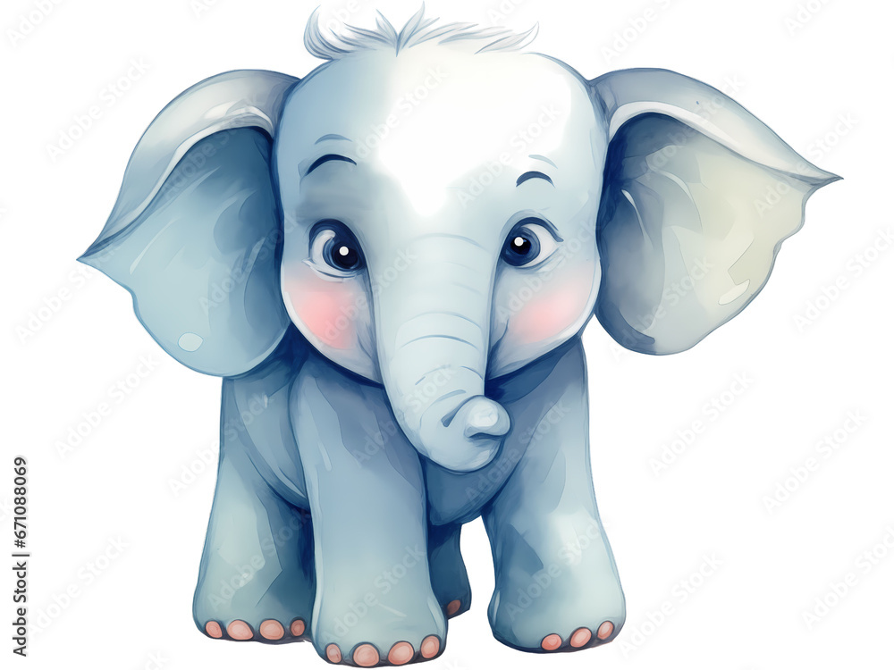 watercolor wild animal baby elephant.