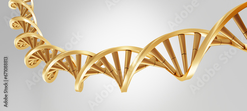 Golden geometric DNA, DNA sequence, DNA code structure on white background - 3D illustration