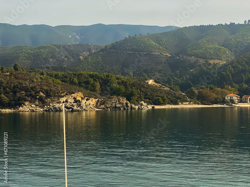 morze egejskie grecja woda piękna plaża góra athos