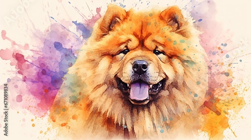  a chow chow dog with a watercolor splash on it's face.  generative ai photo