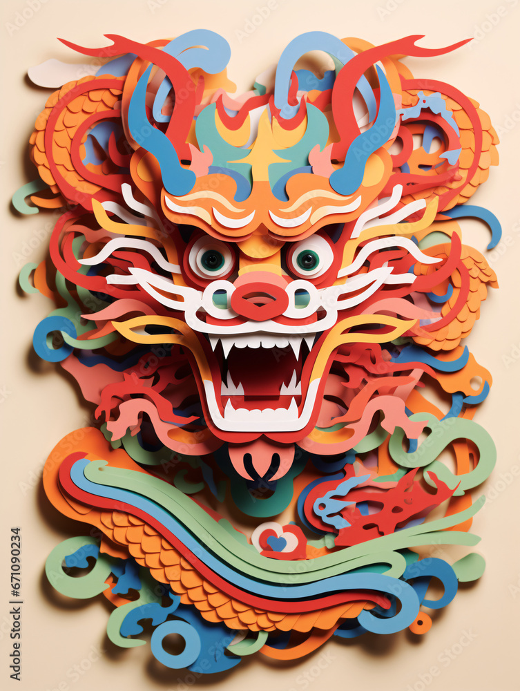 2024 Year of the Dragon traditional paper-cut painting decoration, Spring Festival traditional paper-cut art illustration 2024 Year of the Dragon traditional paper-cut painting decoration, Spring Festival traditional paper-cut art illustration
