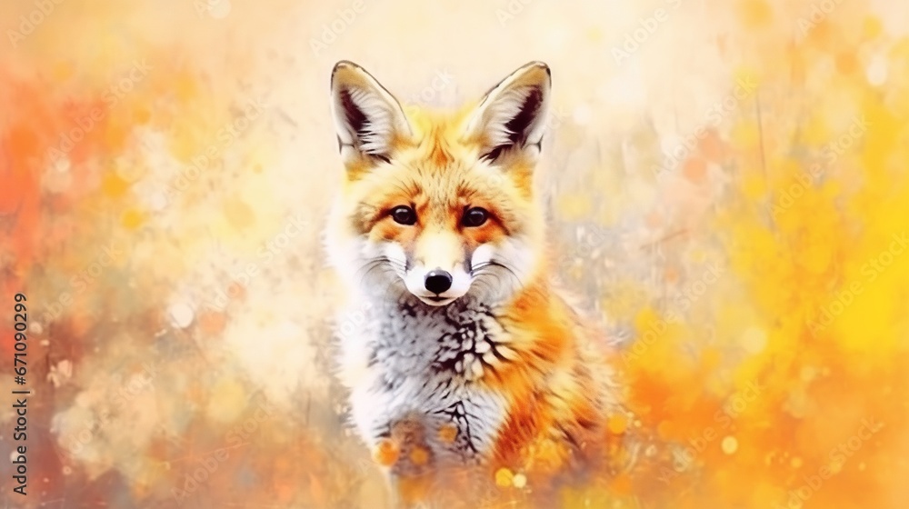 a painting of a red fox in a field of flowers. generative ai a painting of a red fox in a field of flowers. generative ai