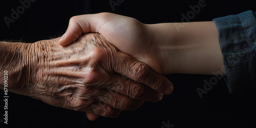 Young hand shaking an old person's hand