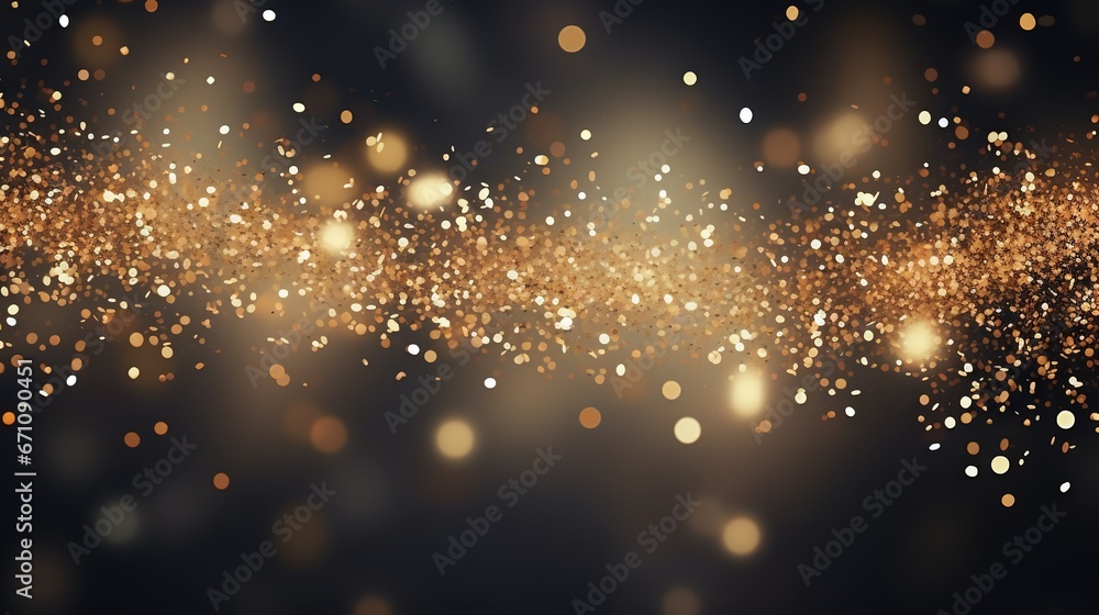  a blurry image of gold glitter on a black background.  generative ai