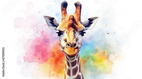  a painting of a giraffe's head with a colorful background. generative ai