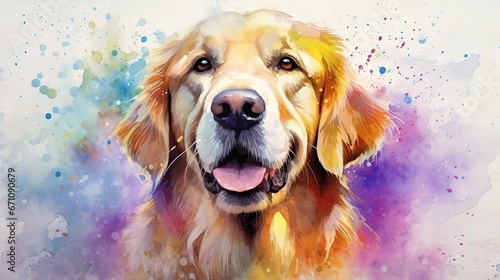  a painting of a golden retriever dog with a colorful background. generative ai
