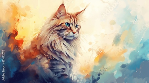  a painting of a cat with blue eyes and long hair.  generative ai © Shanti