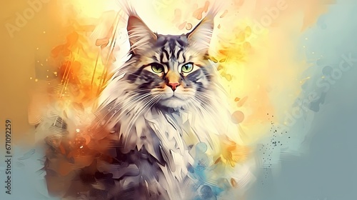  a painting of a cat with green eyes and long whiskers. generative ai