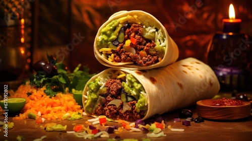  two burritos are stacked on top of each other.  generative ai