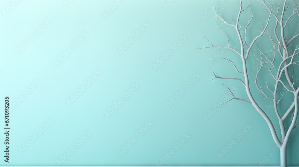a white tree with no leaves on a blue background with a light blue wall. generative ai a white tree with no leaves on a blue background with a light blue wall. generative ai