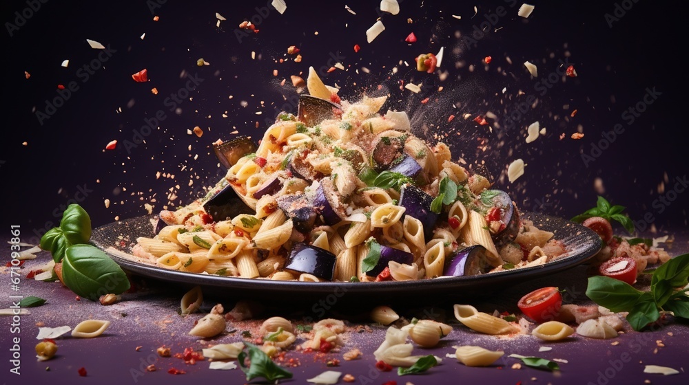 a plate full of pasta and vegetables with sprinkles. generative ai a plate full of pasta and vegetables with sprinkles. generative ai