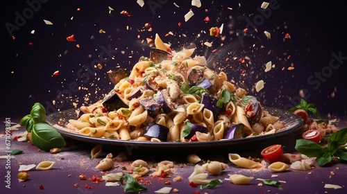  a plate full of pasta and vegetables with sprinkles.  generative ai