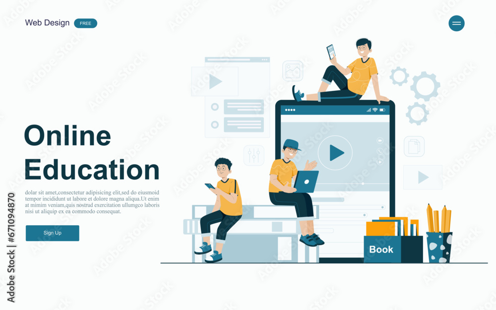 Flat design concept education for website and landing page template.Online education, training and courses, Vector Flat design concept education for website and landing page template.Online education, training and courses, Vector