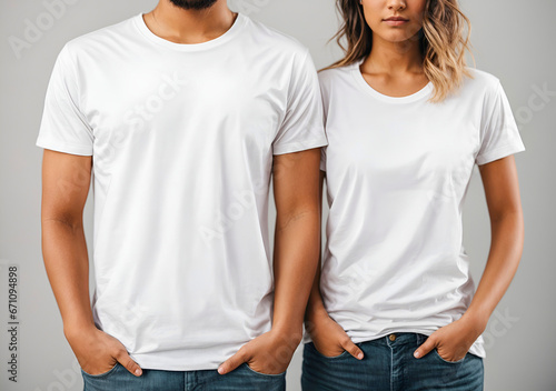 Couple white t-shirts mockup photo