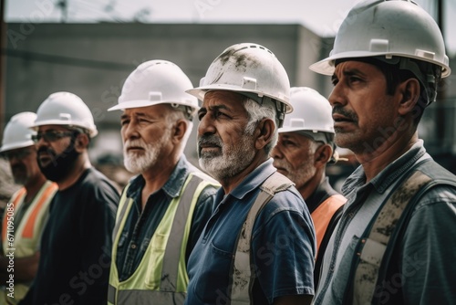 shot of a diverse group of men using hardhats at a construction site