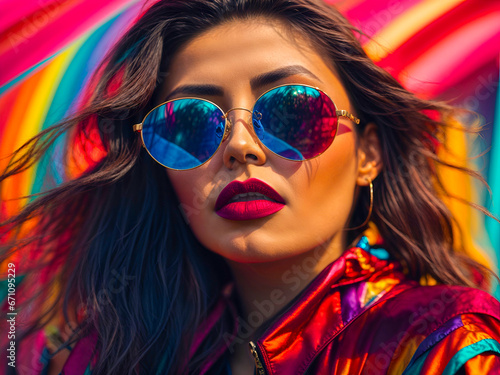modern creative multicolor female face with sunglasses