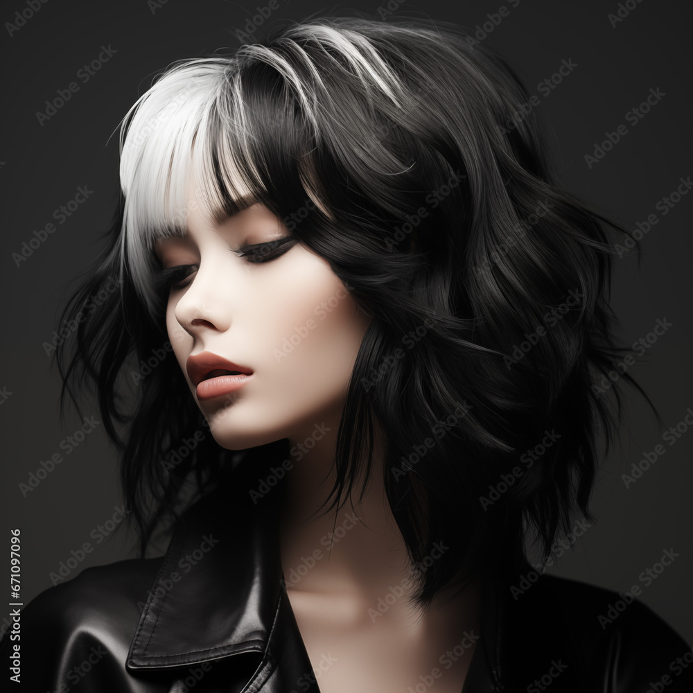 Fototapeta premium Illustration of a haircut fashion portrait, AI Generated