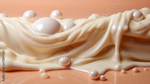 Abstract beige, orange, and white liquid dairy melted tasty background. Illustration, wallpaper.