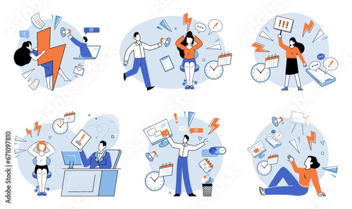 Stress at work vector illustration. Worries and professional challenges can contribute to feelings sadness and stress A stressed worker may experience range negative emotions, including frustration