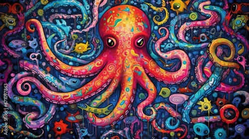  a painting of an octopus with many different colors and sizes. generative ai