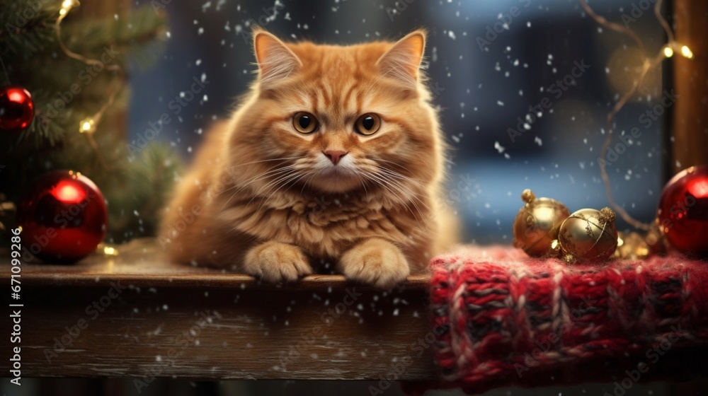 Christmas cat.Generative AI Christmas cat.Generative AI