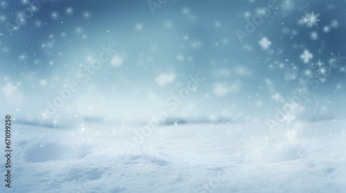 Winter snow background with snowdrifts, with beautiful light and snow flakes
