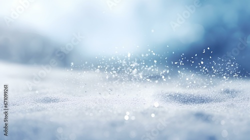 Winter snow background with snowdrifts, with beautiful light and snow flakes © Ahmad
